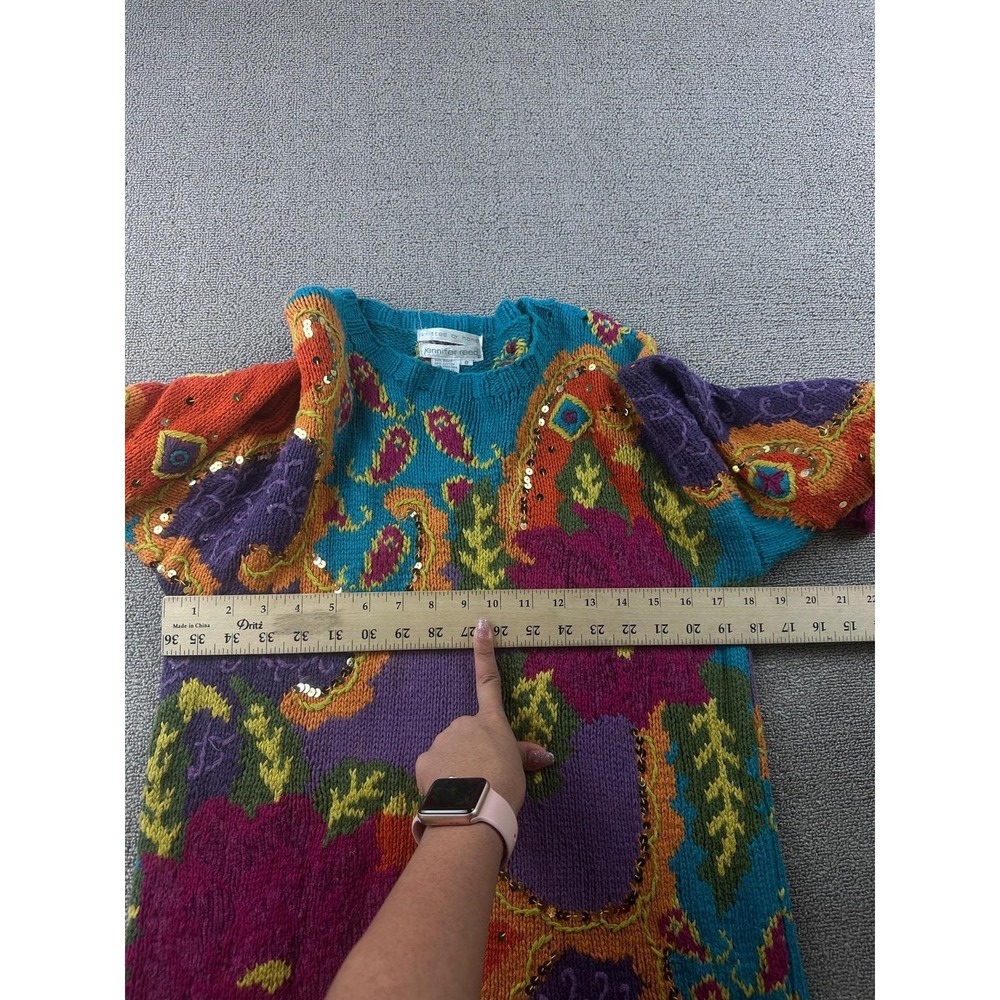 Vintage Jennifer Reed Sweater Women S Multi Color Hand-Knit Paisley Floral Artsy - Picture 5 of 8